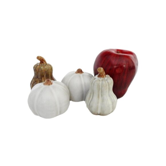 Small Ceramic Gourds Pumpkins Set of 4 Neutral Colors Glaze - Picture 3 of 6